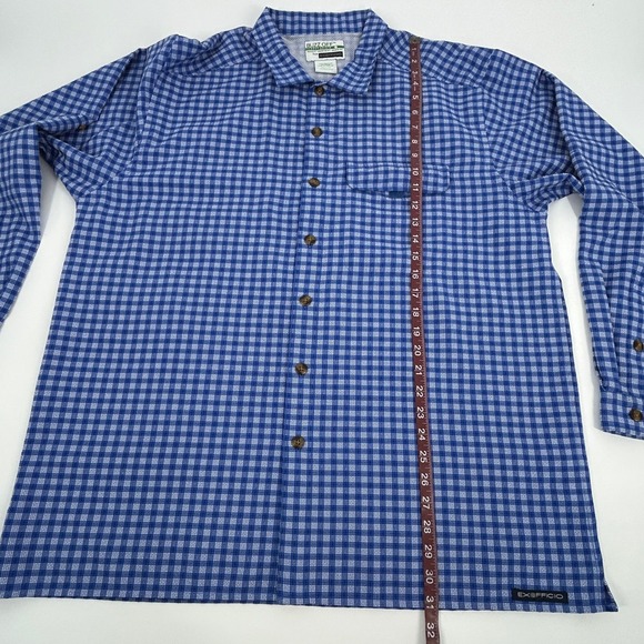 ExOfficio Buzz Off Insect Shield Long Sleeve Button Up Shirt Mens XL Blue Plaid - Picture 9 of 10